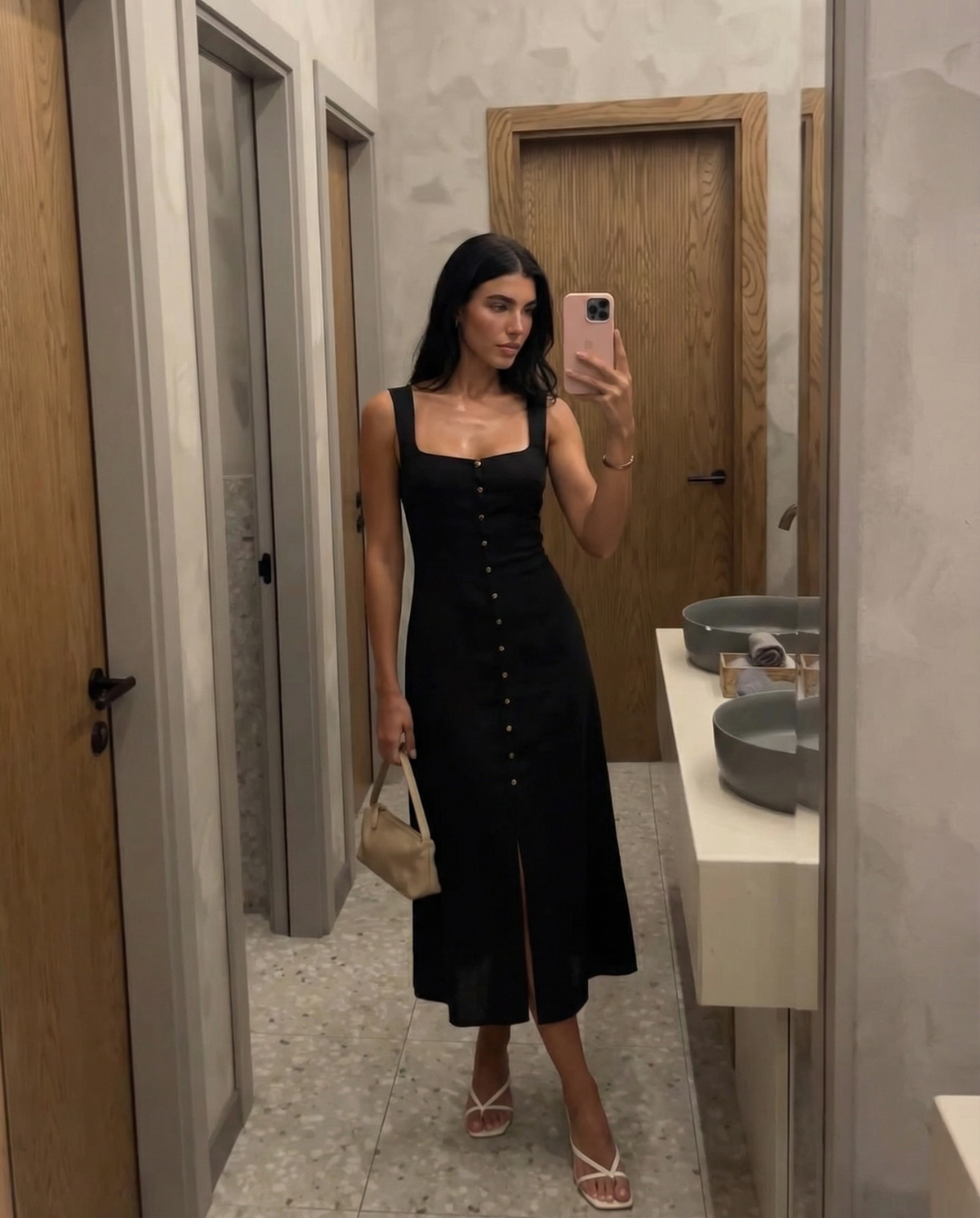 Square Neck Button Front Midi Dress for Women