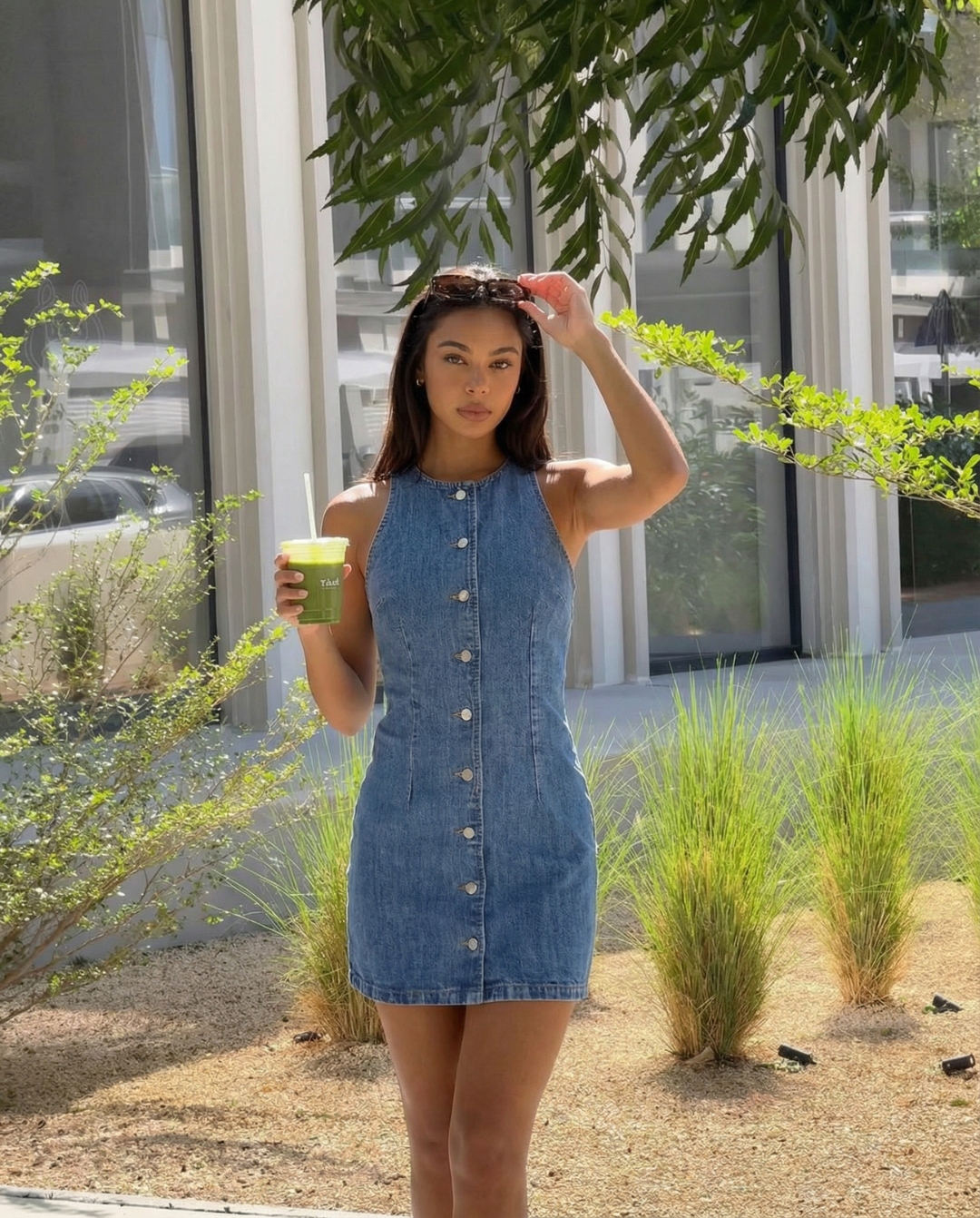 Sleeveless Button Front Denim Mini Dress for Women