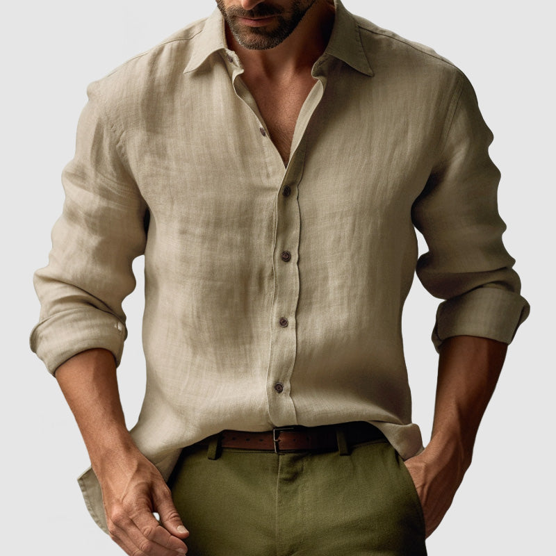 Linen Button-Down Long Sleeve Shirt for Men