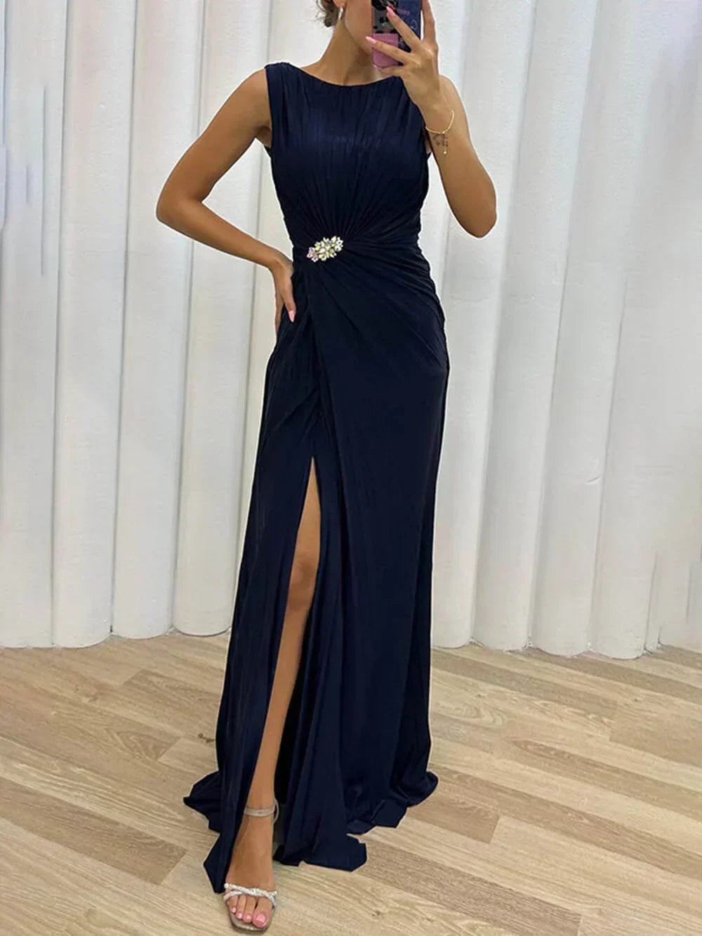 Pleated Sleeveless Maxi Dress Wedding Guest for Women