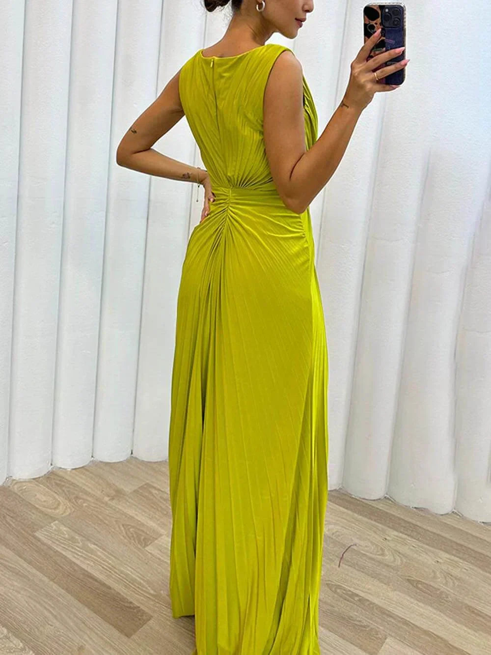 Pleated Sleeveless Maxi Dress Wedding Guest for Women