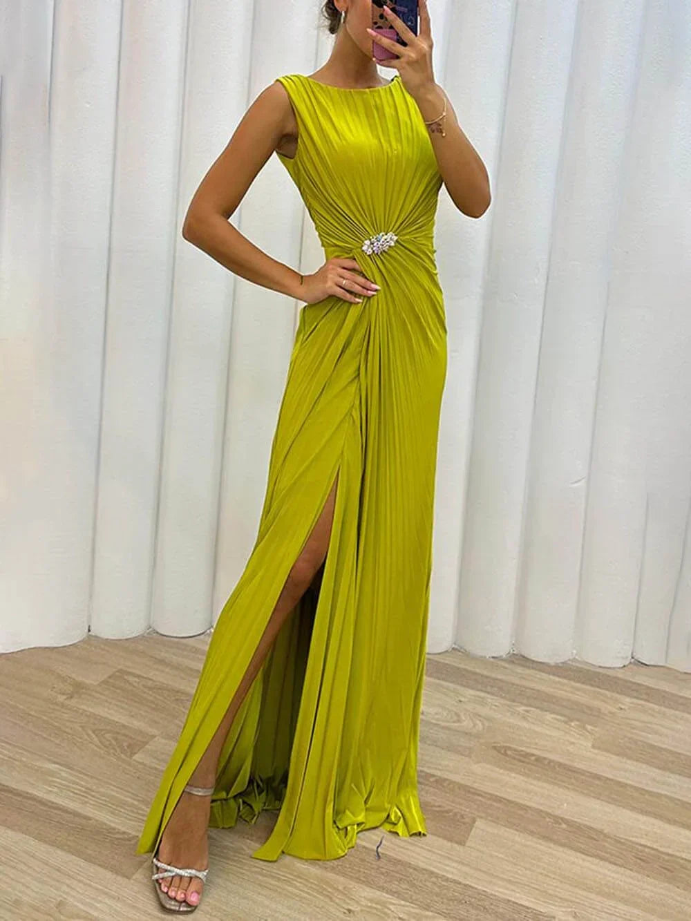 Pleated Sleeveless Maxi Dress Wedding Guest for Women