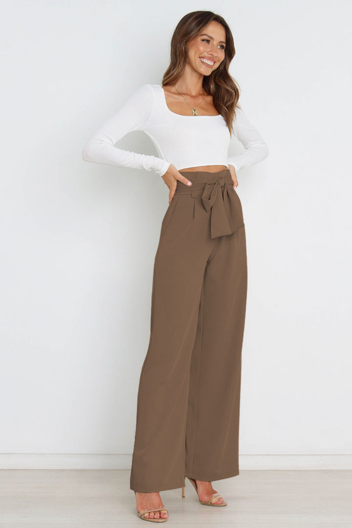 Wide Leg Belted Linen Trousers for Women