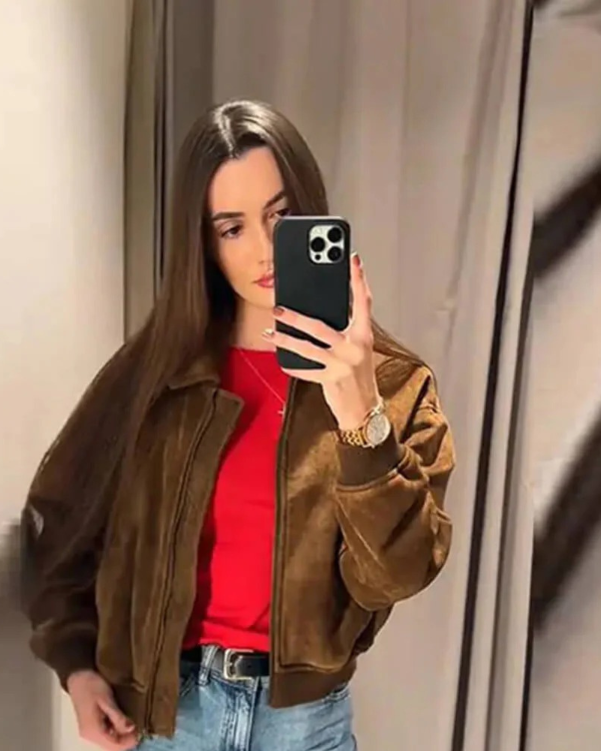 Suede Jacket with Dropped Shoulders for Women