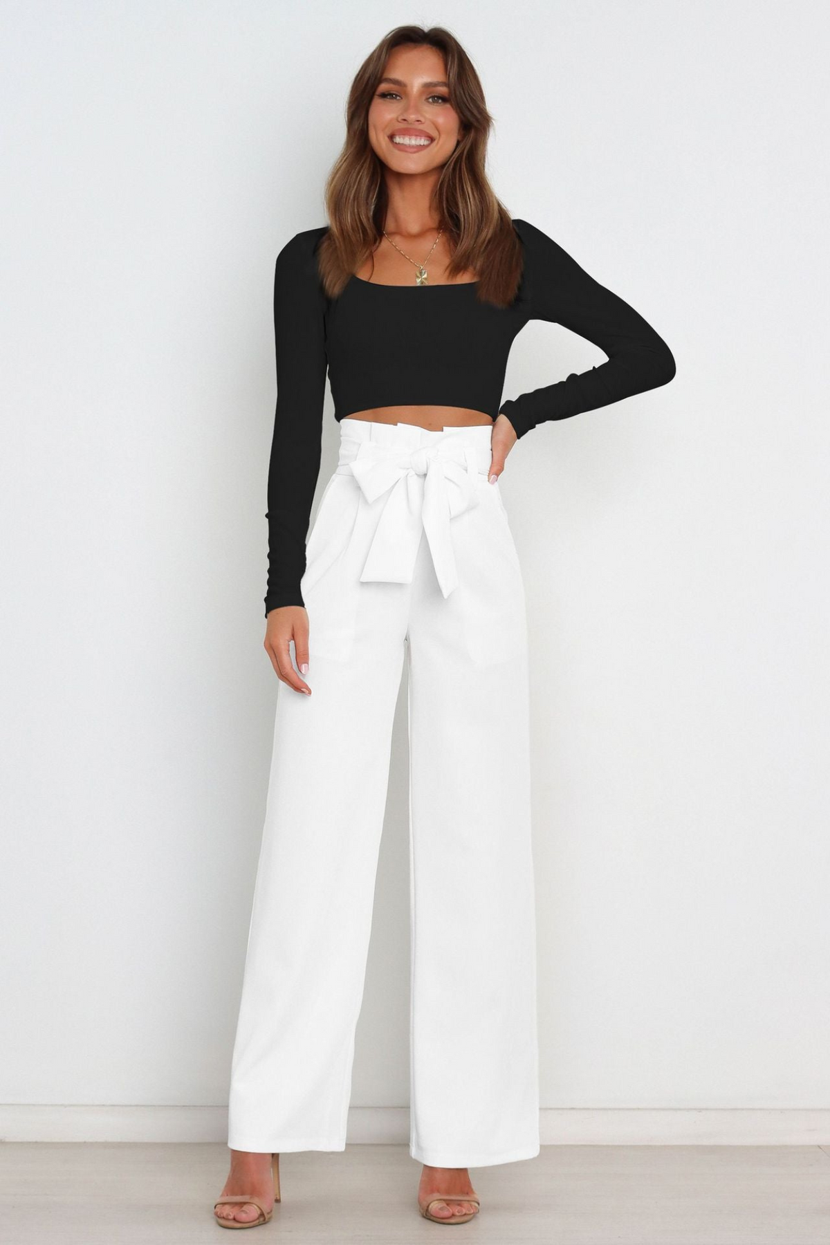 Wide Leg Belted Linen Trousers for Women