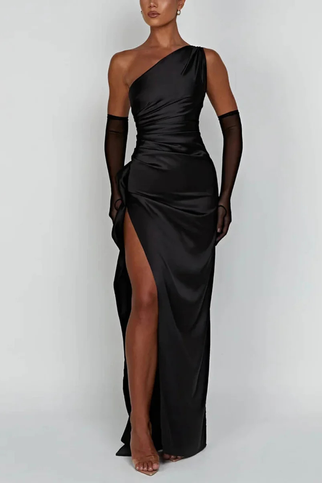 One Shoulder Side Slit Wedding Guest Maxi Dress for Women