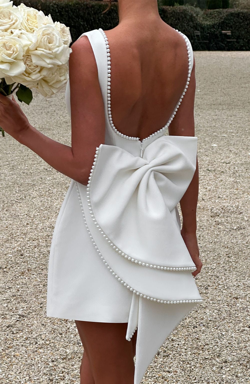 Wedding Guest A-Line Mini Dress with Pearl Trim for Women