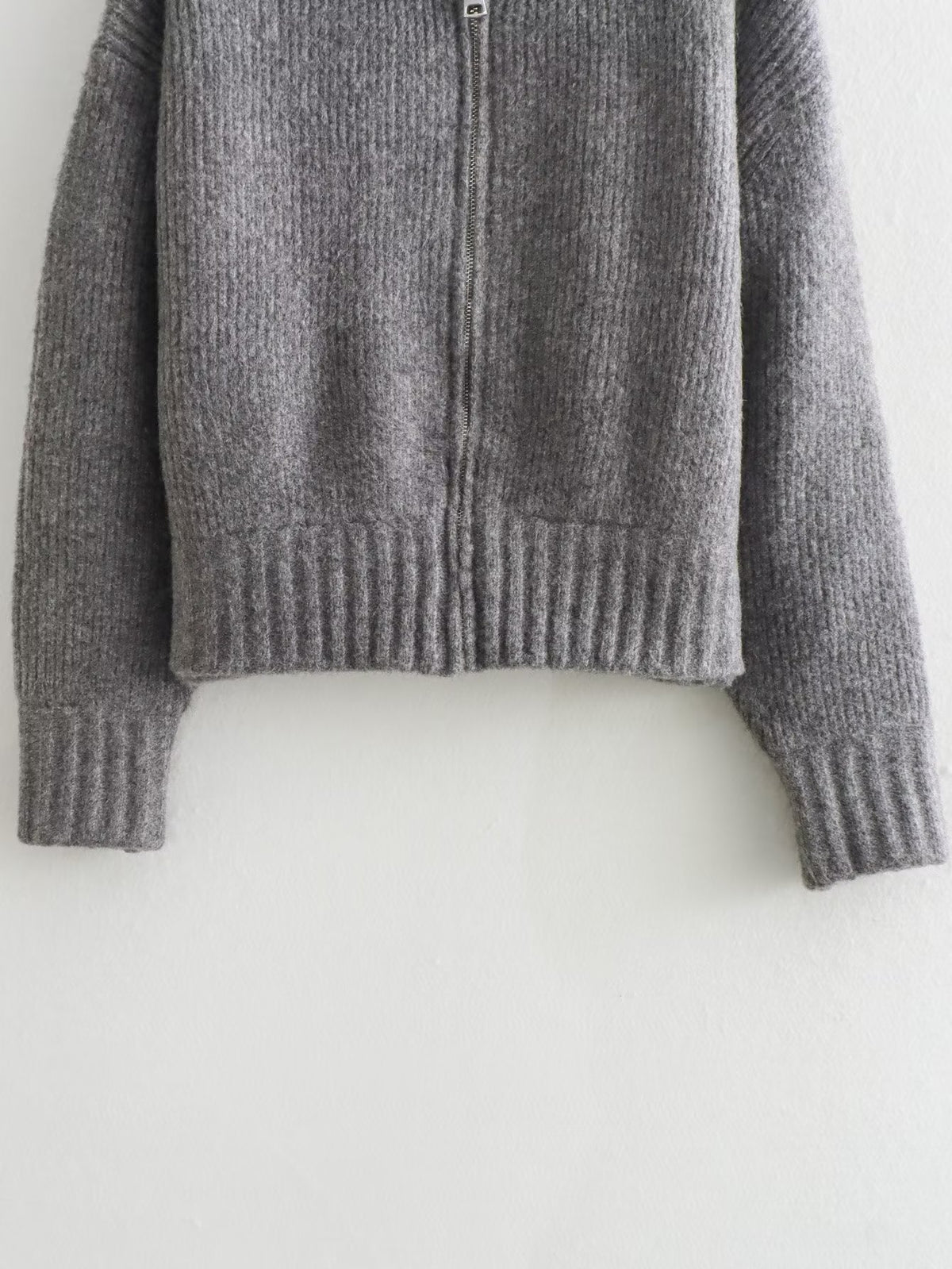 Zip Up Knitted Cardigan with Round Neck for Women