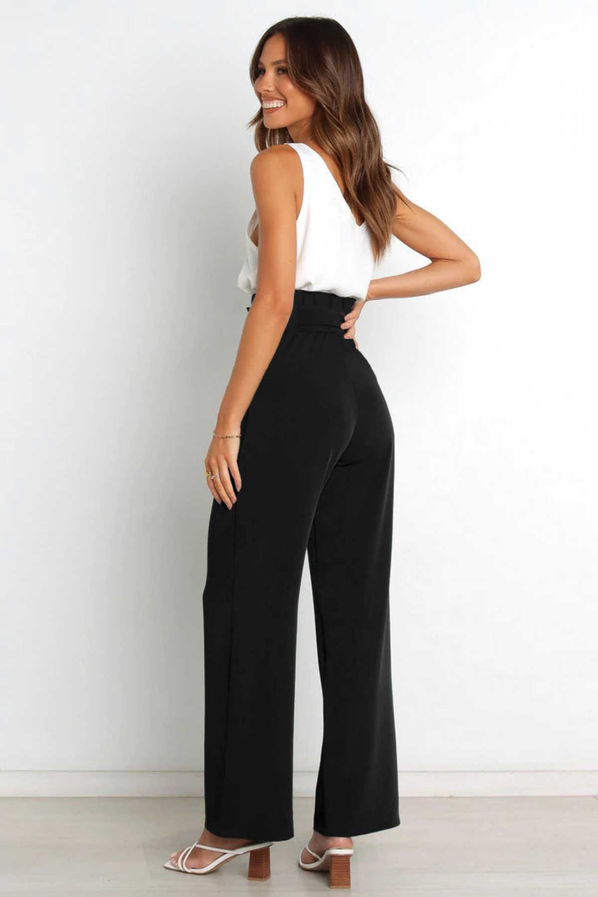 Wide Leg Belted Linen Trousers for Women