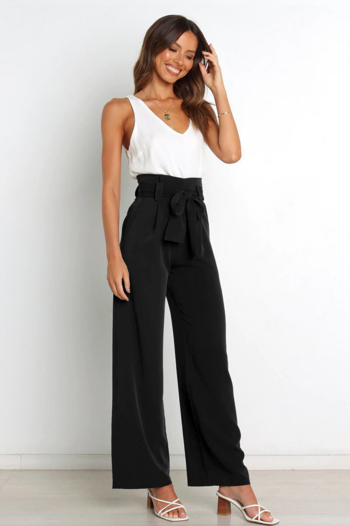 Wide Leg Belted Linen Trousers for Women