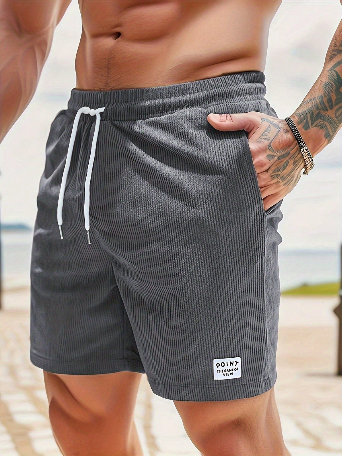 Ribbed Drawstring Shorts for Men