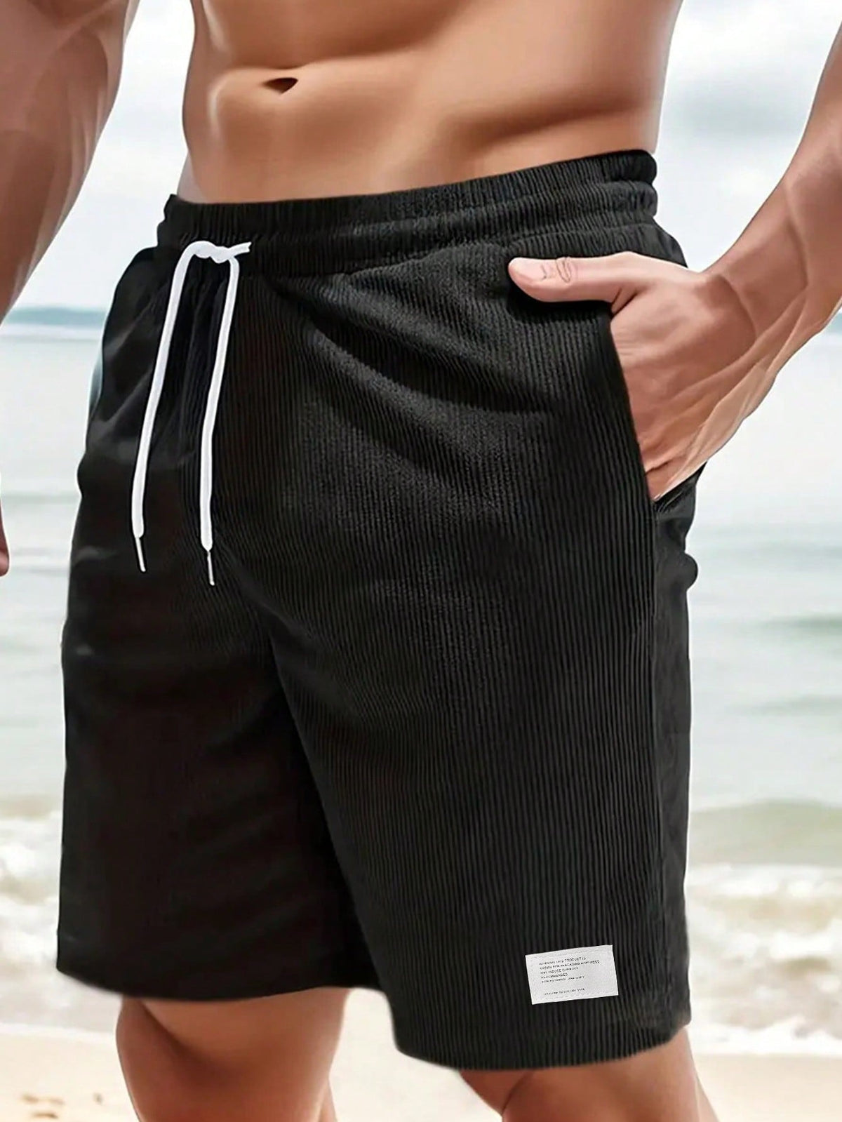 Ribbed Drawstring Shorts for Men