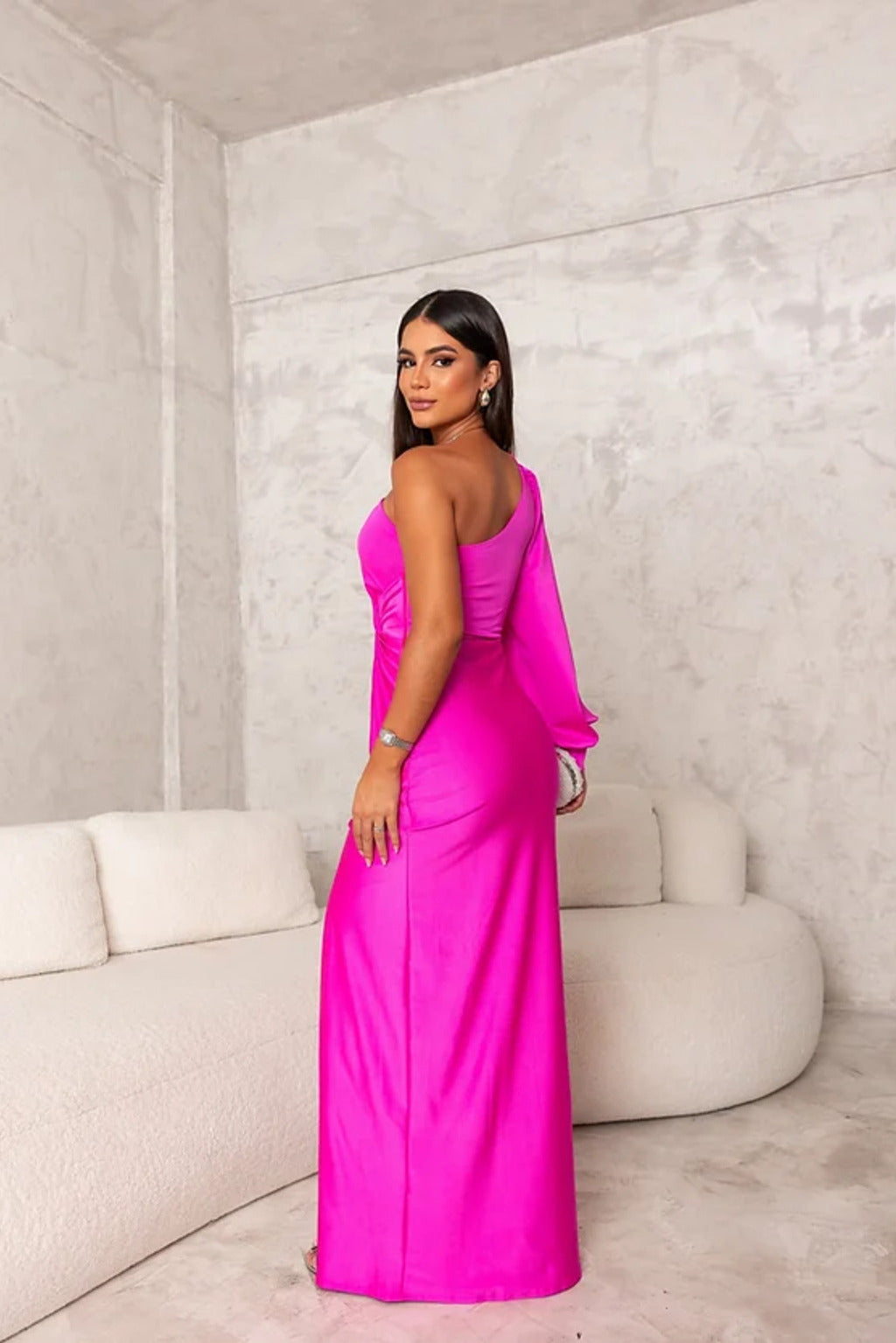 One-Shoulder Maxi Dress with Split Wedding Guest for Women