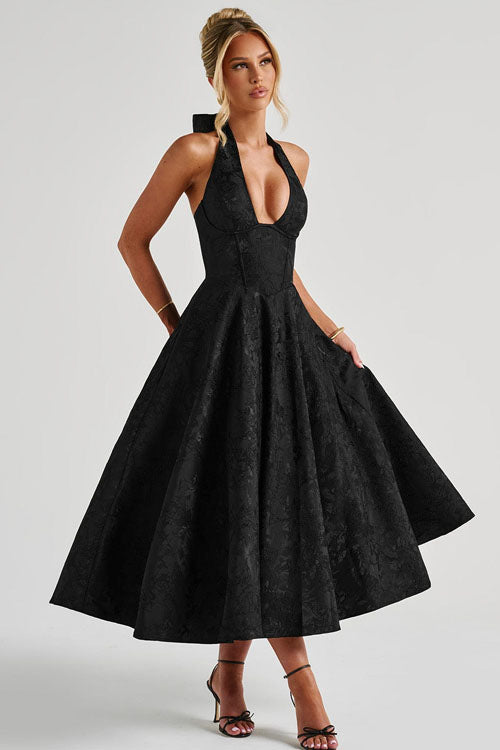 V-Neck Halterneck Wedding Guest Maxi Dress for Women