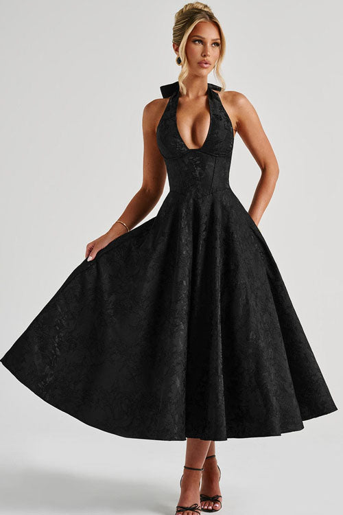 V-Neck Halterneck Wedding Guest Maxi Dress for Women