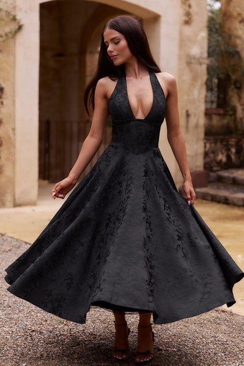 V-Neck Halterneck Wedding Guest Maxi Dress for Women