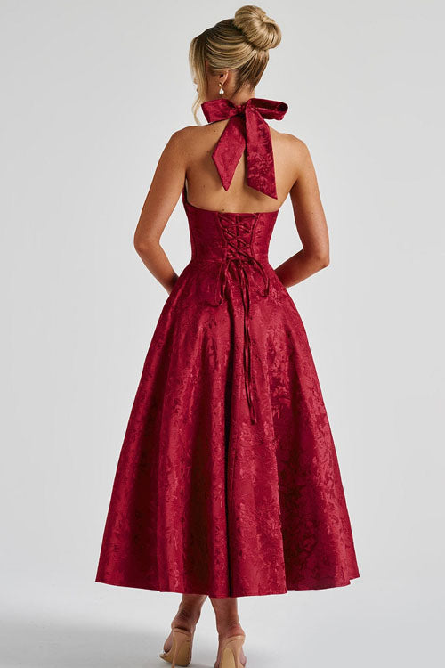 V-Neck Halterneck Wedding Guest Maxi Dress for Women