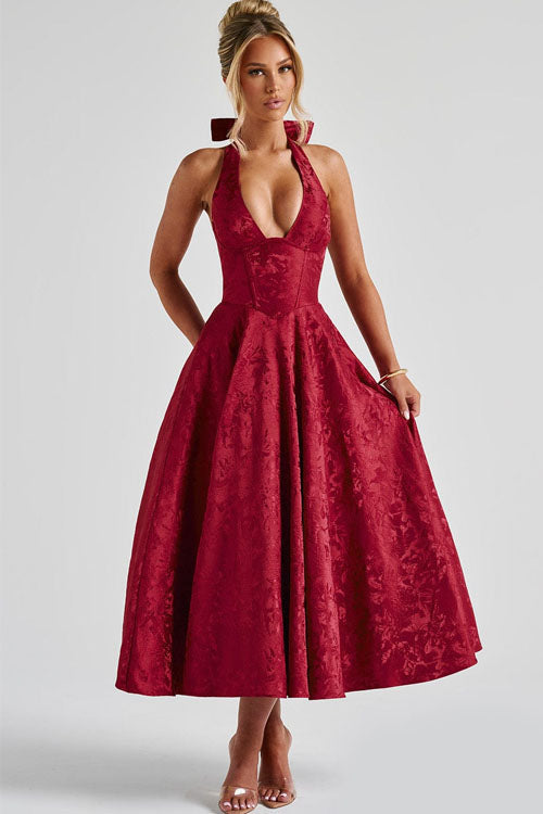 V-Neck Halterneck Wedding Guest Maxi Dress for Women