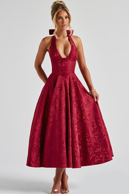 V-Neck Halterneck Wedding Guest Maxi Dress for Women