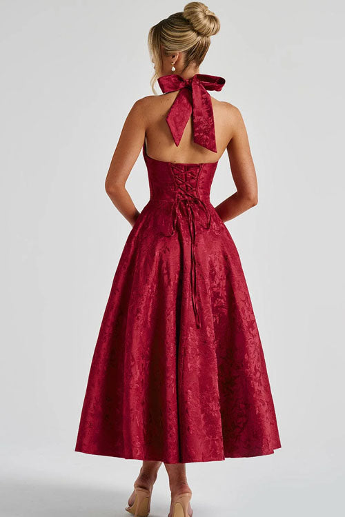 V-Neck Halterneck Wedding Guest Maxi Dress for Women
