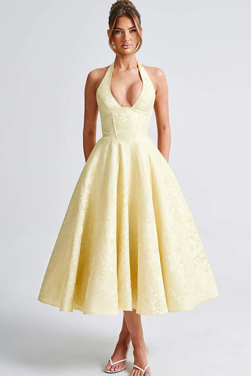 V-Neck Halterneck Wedding Guest Maxi Dress for Women