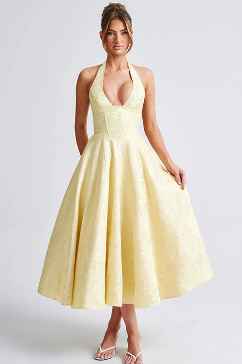 V-Neck Halterneck Wedding Guest Maxi Dress for Women