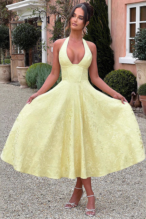 V-Neck Halterneck Wedding Guest Maxi Dress for Women