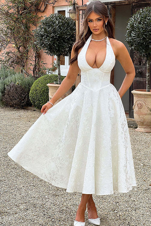 V-Neck Halterneck Wedding Guest Maxi Dress for Women