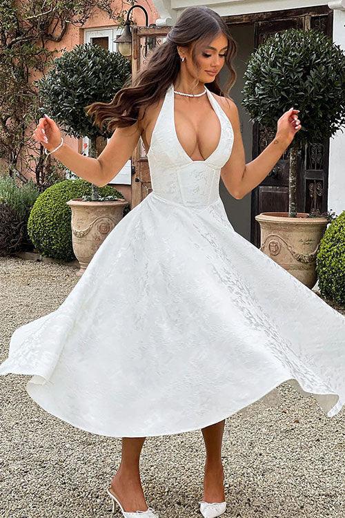 V-Neck Halterneck Wedding Guest Maxi Dress for Women