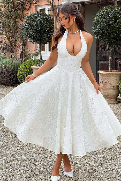 V-Neck Halterneck Wedding Guest Maxi Dress for Women