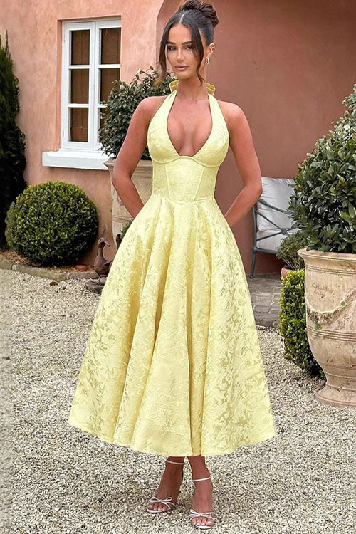 V-Neck Halterneck Wedding Guest Maxi Dress for Women