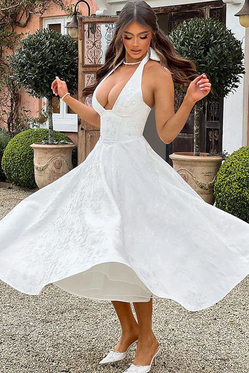 V-Neck Halterneck Wedding Guest Maxi Dress for Women