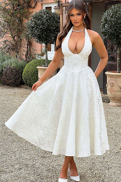 V-Neck Halterneck Wedding Guest Maxi Dress for Women