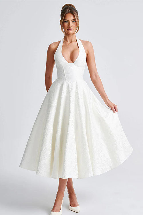 V-Neck Halterneck Wedding Guest Maxi Dress for Women