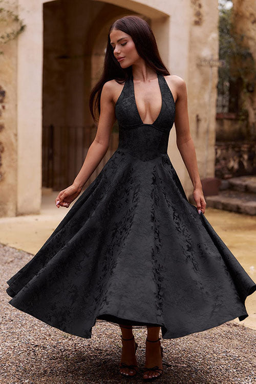 V-Neck Halterneck Wedding Guest Maxi Dress for Women