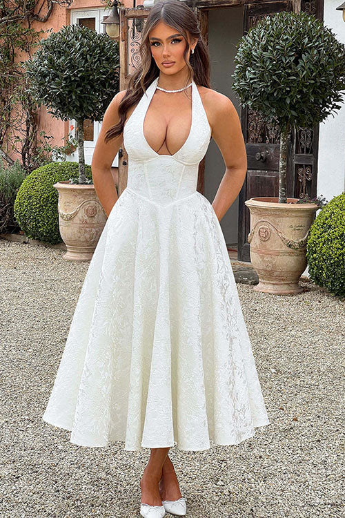 V-Neck Halterneck Wedding Guest Maxi Dress for Women