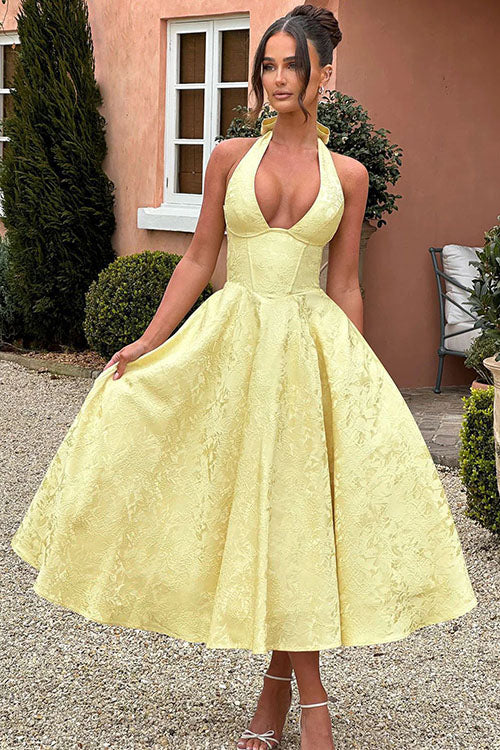 V-Neck Halterneck Wedding Guest Maxi Dress for Women
