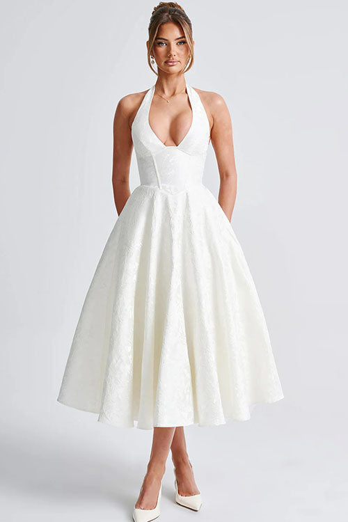 V-Neck Halterneck Wedding Guest Maxi Dress for Women
