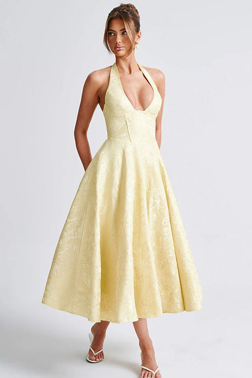 V-Neck Halterneck Wedding Guest Maxi Dress for Women