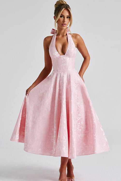 V-Neck Halterneck Wedding Guest Maxi Dress for Women