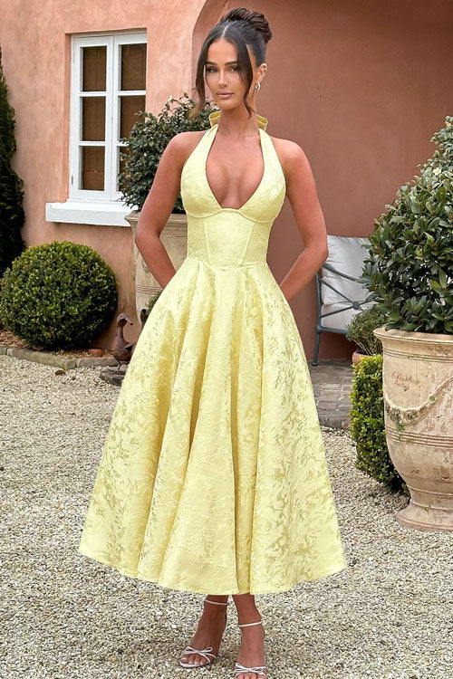 V-Neck Halterneck Wedding Guest Maxi Dress for Women