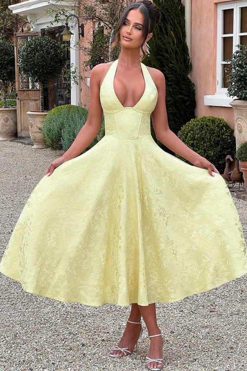 V-Neck Halterneck Wedding Guest Maxi Dress for Women