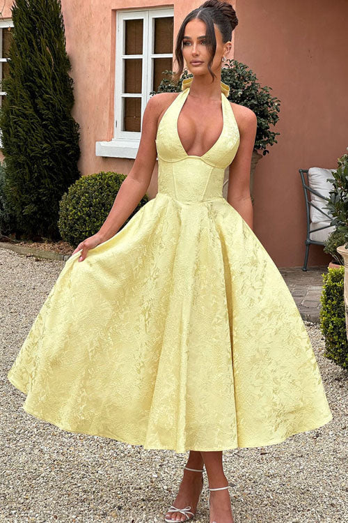 V-Neck Halterneck Wedding Guest Maxi Dress for Women