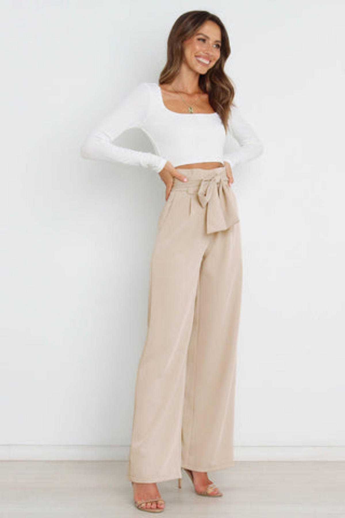 Wide Leg Belted Linen Trousers for Women
