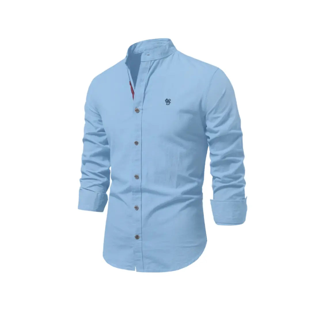 Long Sleeve Linen Shirt with Stand Collar for Men