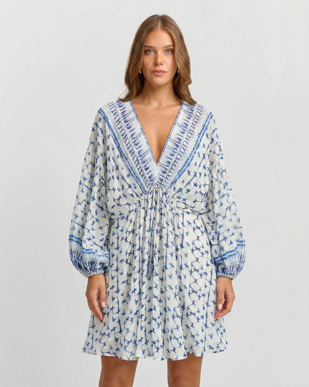 V-Neck Long Sleeve Mini Dress for Women