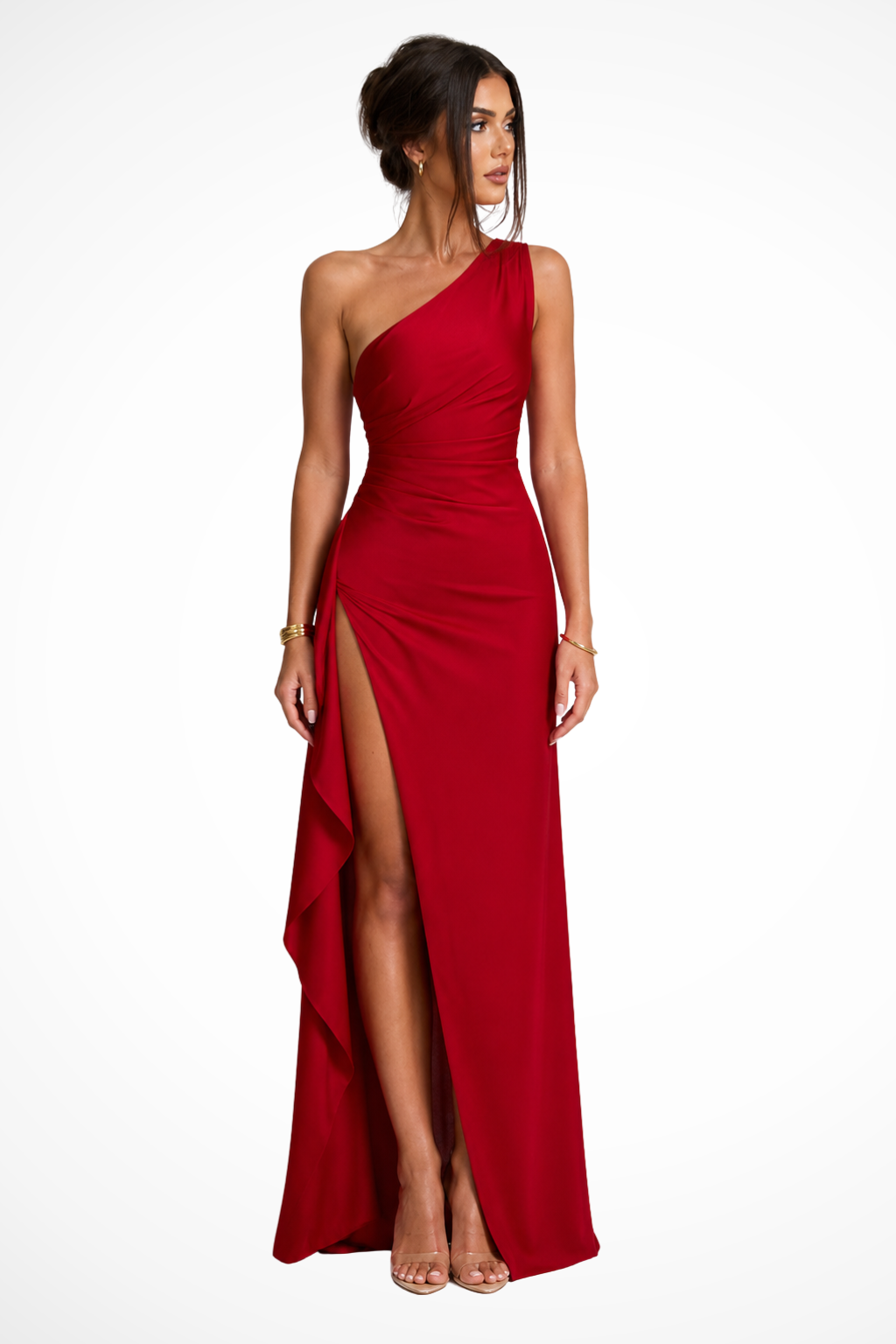 One Shoulder Side Slit Wedding Guest Maxi Dress for Women