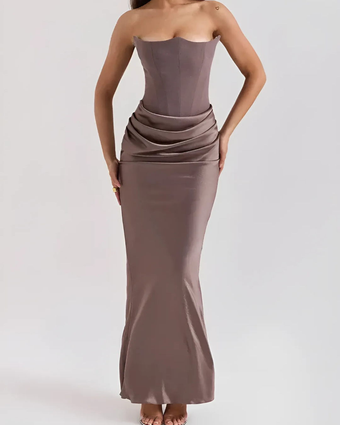 Wedding Guest Strapless Draped Maxi Dress for Women