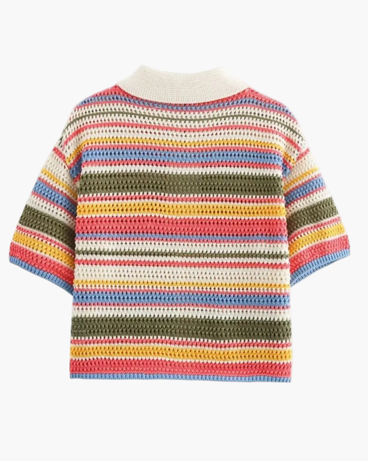 Striped Crochet Top with Button Closure for Women