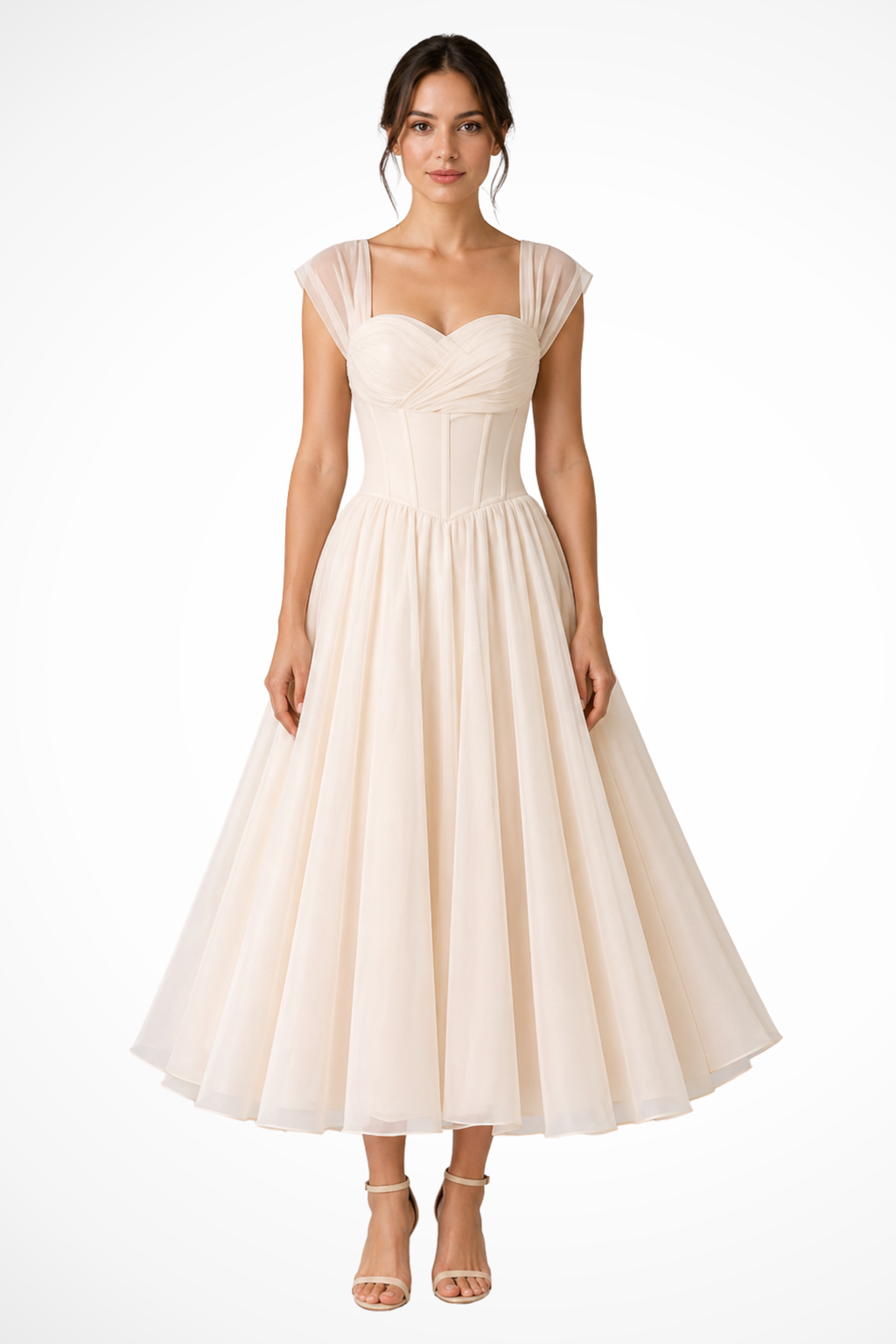 Sweetheart Neck Tulle A-Line Wedding Guest Midi Dress for Women